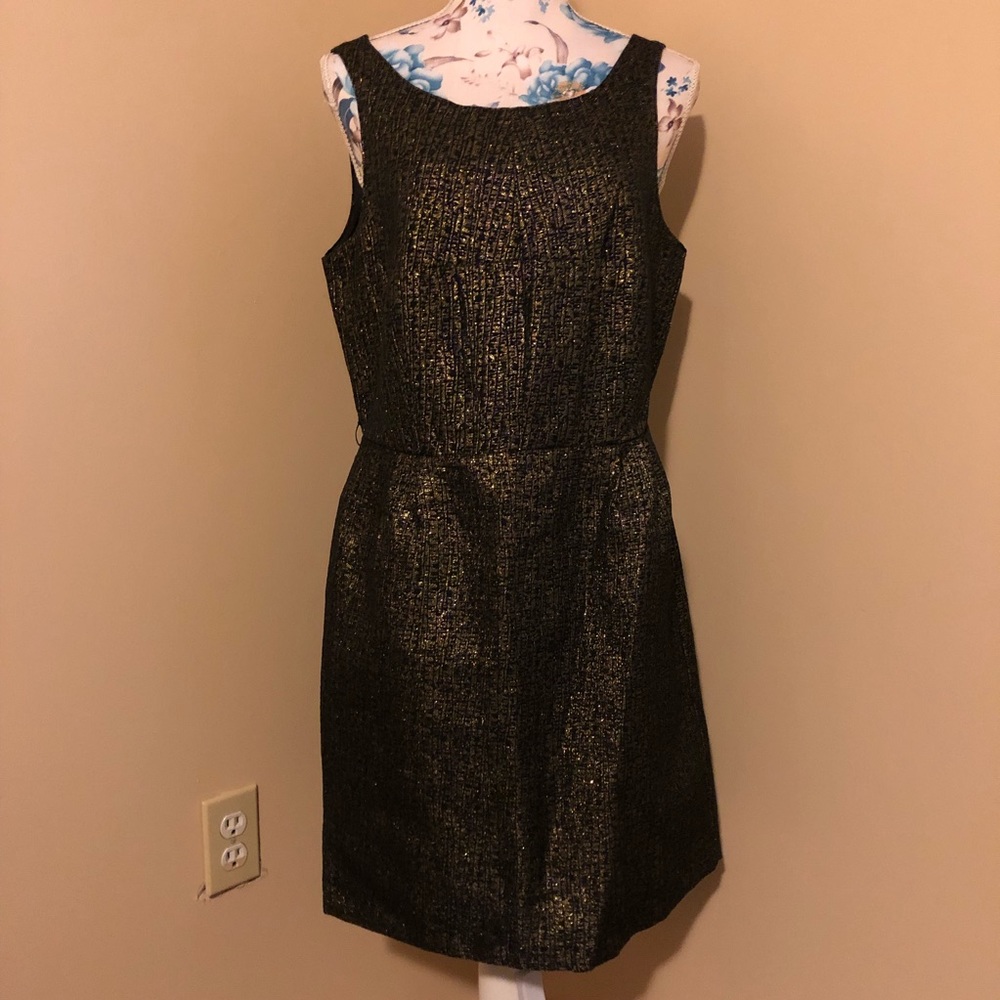 Attention black & gold fit & flare dress sz 10